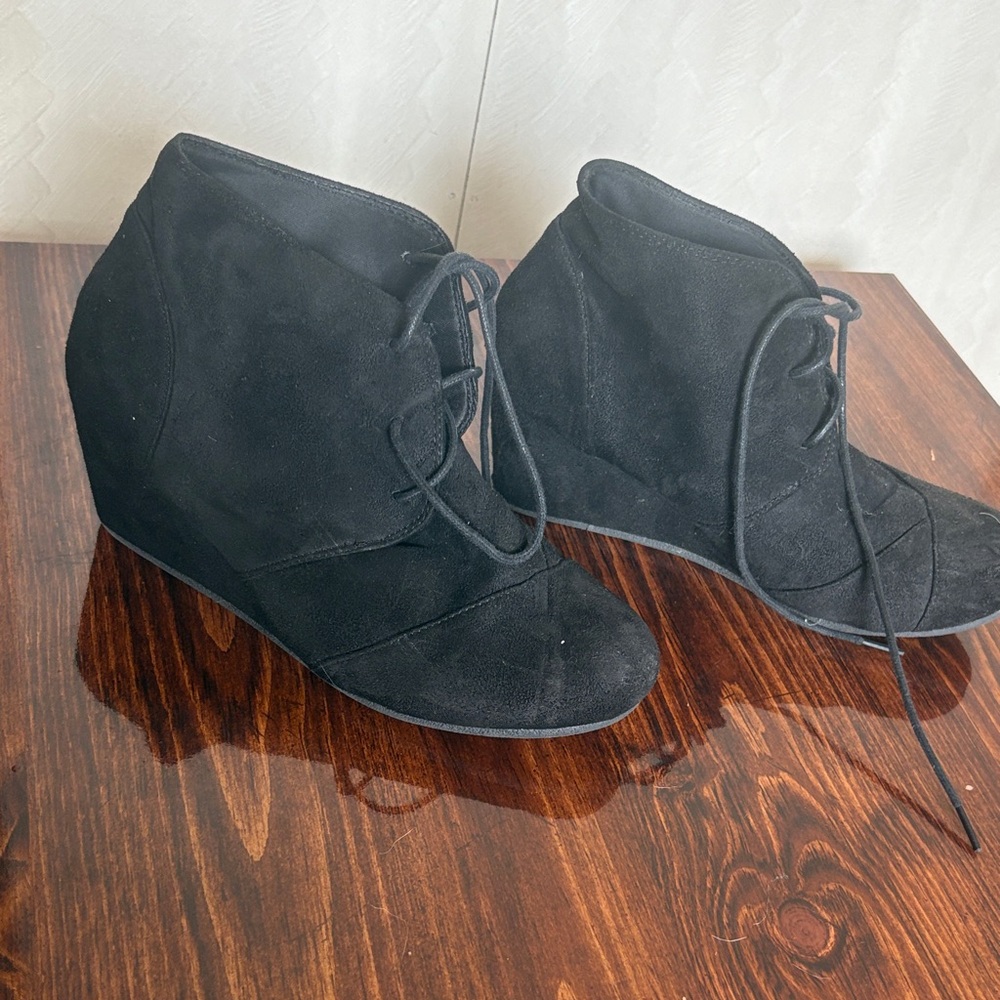 Black Suede Wedge Ankle Boots